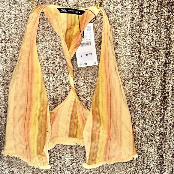 ZARA Women's Yellow Knit Tied Camisole Tank Top NWT Size XS - Picture 6 of 8